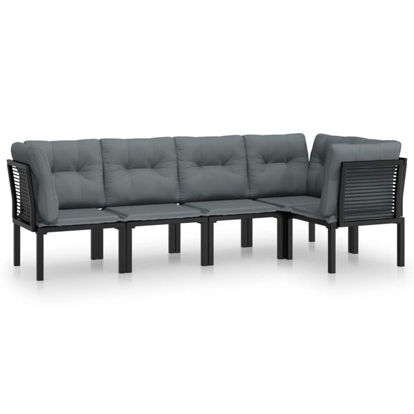 vidaXL Σαλόνι Κήπου Σετ 5 Τεμ. Μαύρο/Γκρι Συνθετικό Ρατάν με Μαξιλάρια