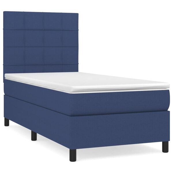 vidaXL Κρεβάτι Boxspring με Στρώμα Μπλε 90x190 εκ.Υφασμάτινο