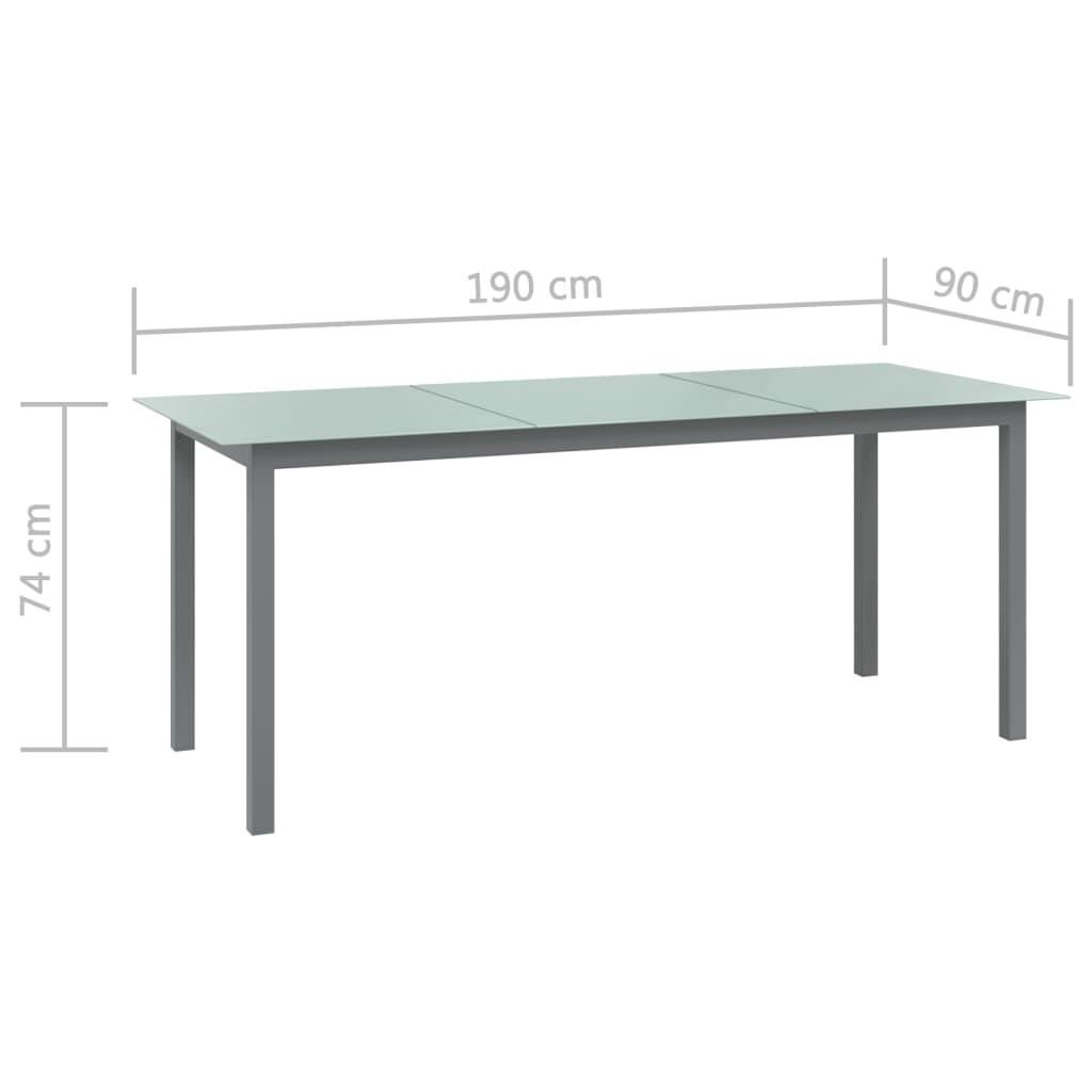 vidaXL Τραπέζι Κήπου Ανοιχτό Γκρι 190x90x74 εκ. από Αλουμίνιο / Γυαλί