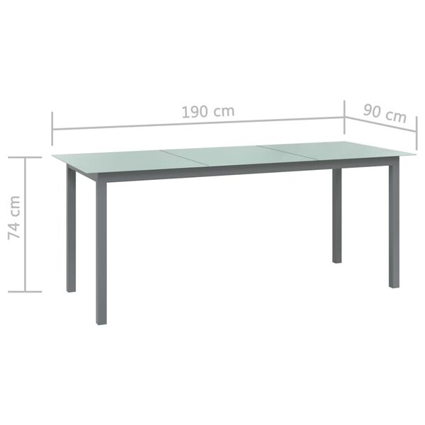 vidaXL Τραπέζι Κήπου Ανοιχτό Γκρι 190x90x74 εκ. από Αλουμίνιο / Γυαλί