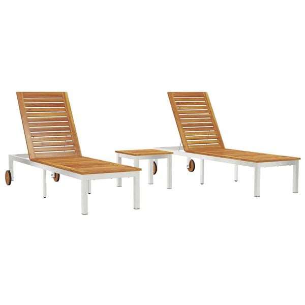 vidaXL Ξαπλώστρες 2 τεμ με Τραπέζι 3 pcs Καφέ Μασίφ ξύλο ακακίας