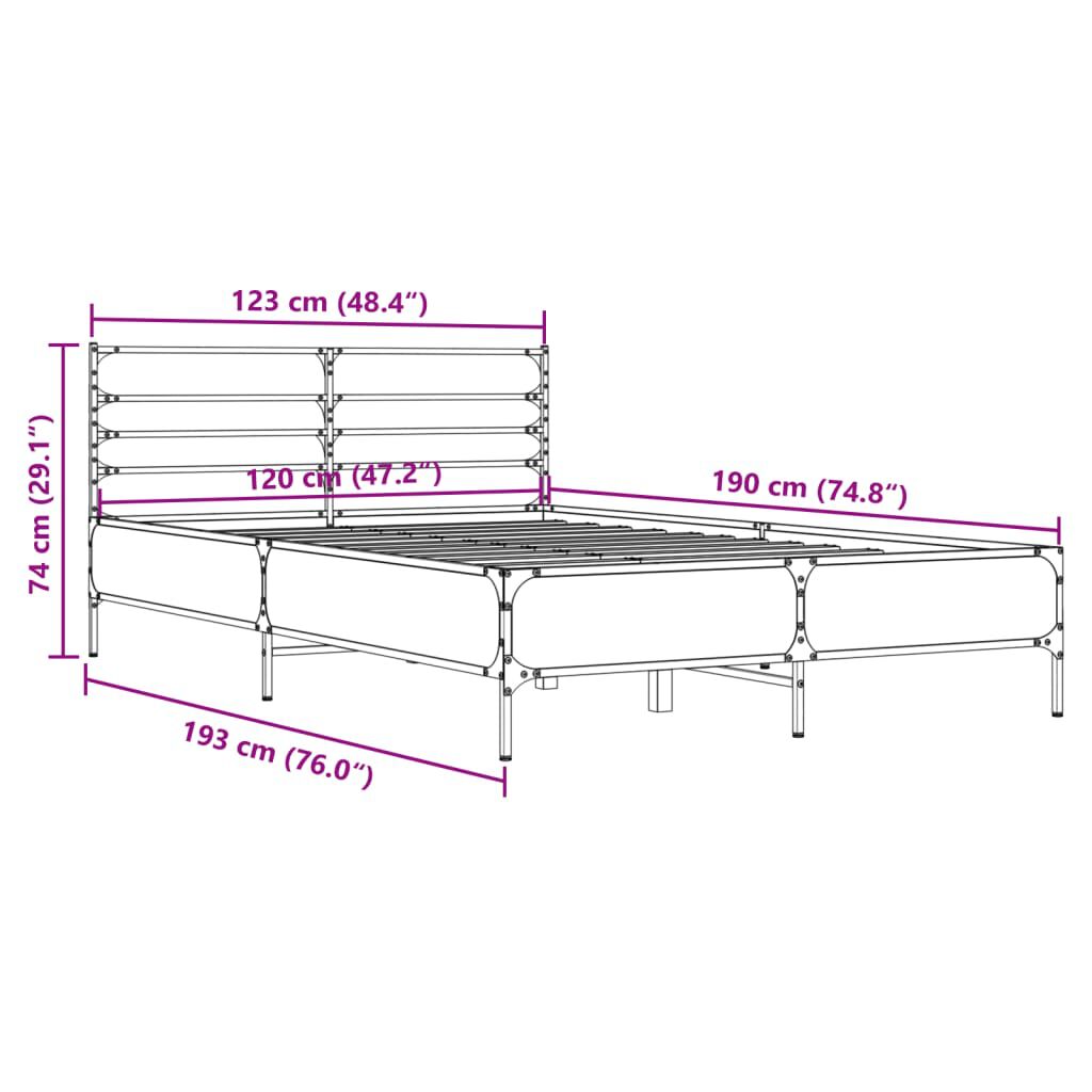 vidaXL Πλαίσιο Κρεβατιού Sonoma Δρυς 120x190 εκ. Επεξ. Ξύλο & Μέταλλο