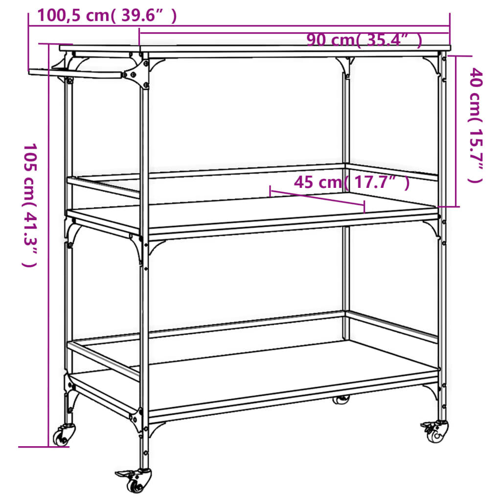 vidaXL Τρόλεϊ Κουζίνας Sonoma Γκρι 100,5x50x105 εκ. Επεξεργασμένο Ξύλο