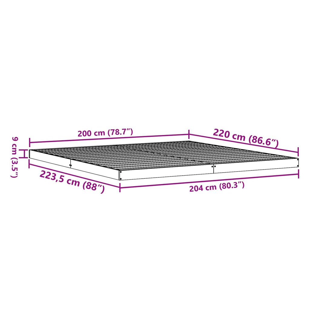 vidaXL Κρεβάτι με Σκελετό 200x220 εκ. από Σκληρό Ξύλο Πεύκου