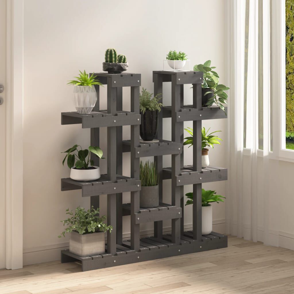 vidaXL Βάση Γλάστρας Γκρι 104,5 x 25 x 109,5 εκ. από Μασίφ Ξύλο Πεύκου