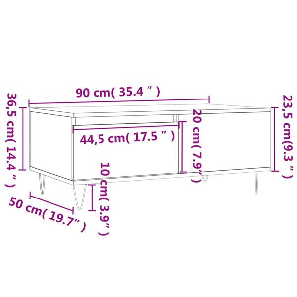 vidaXL Τραπεζάκι Σαλονιού Καπνιστή Δρυς 90x50x36,5 εκ. Επεξεργ. Ξύλο