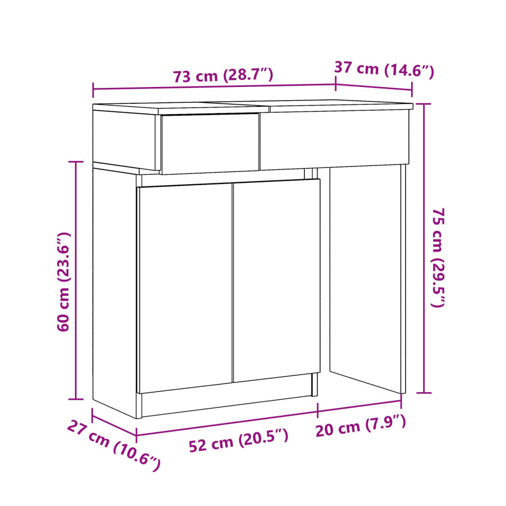 vidaXL Μπουντουάρ με LED Λευκό 115x37x110,5 εκ.