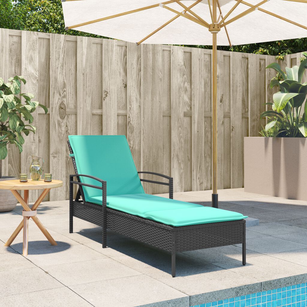 vidaXL Ξαπλώστρα με μαξιλάρι Μαύρη 63x200x81 εκ Πολυ Ρατάν
