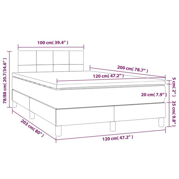 vidaXL Κρεβάτι Boxspring με Στρώμα & LED Μπλε 120x200 εκ. Υφασμάτινο