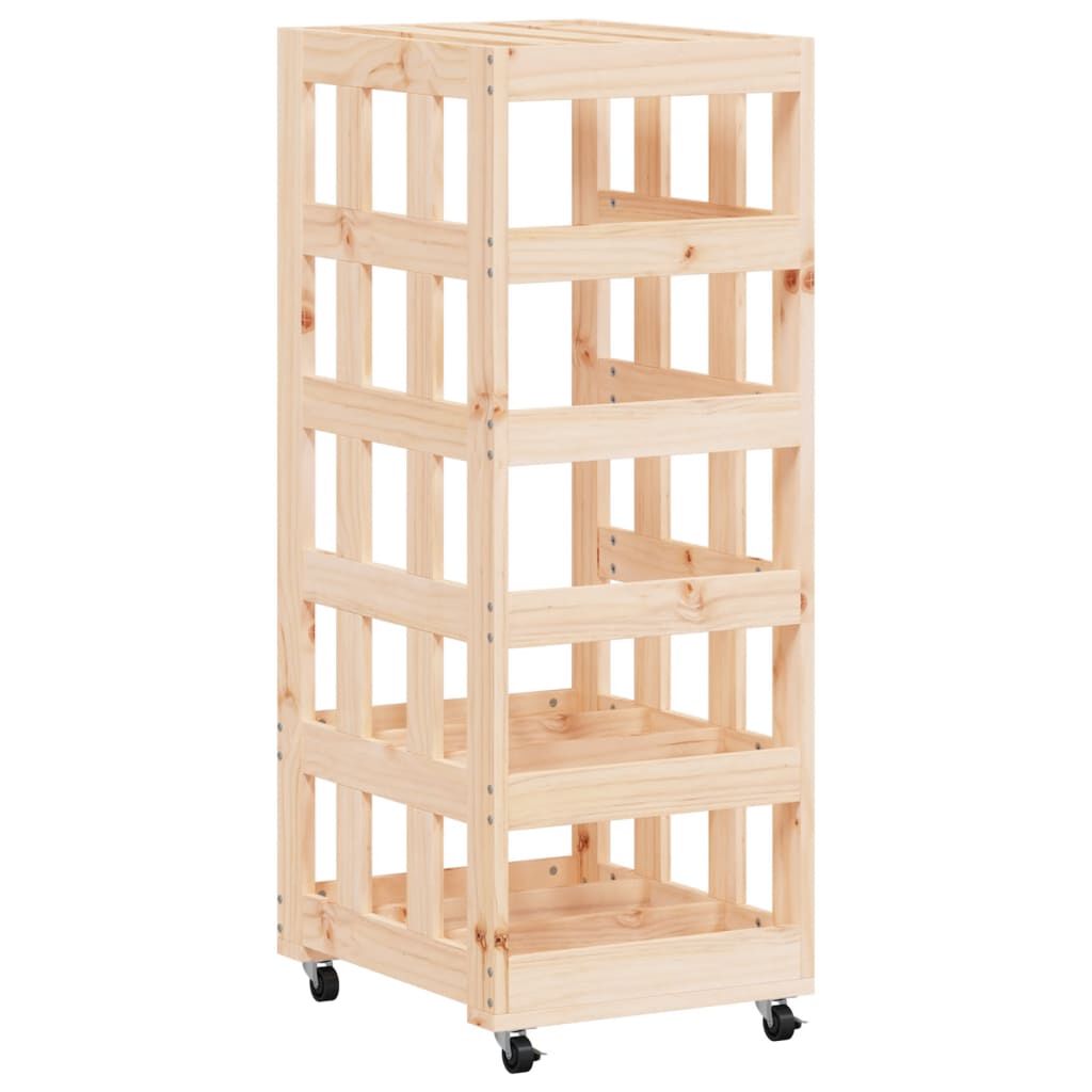 vidaXL Ξυλοθήκη με Τροχούς Μαύρη 40x49x110 εκ. από Μασίφ Ξύλο Πεύκου