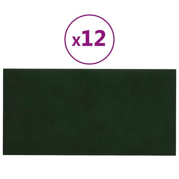 vidaXL Πάνελ Τοίχου 12 τεμ. Σκούρο πράσινο 30x15 εκ. 0,54 μ² Βελούδινα