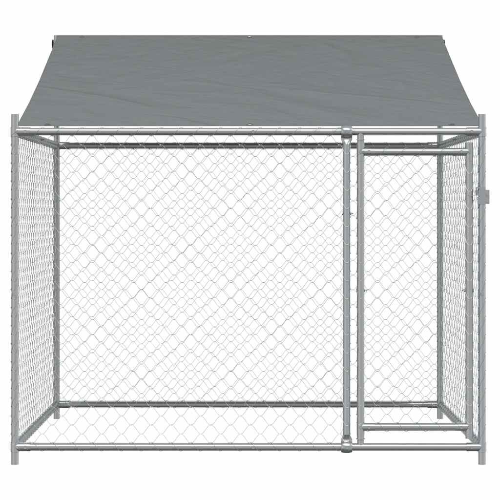 vidaXL Κλουβί Σκύλου με Οροφή και Πόρτες Γκρι 2x2x2 μ. Γαλβ. Χάλυβας
