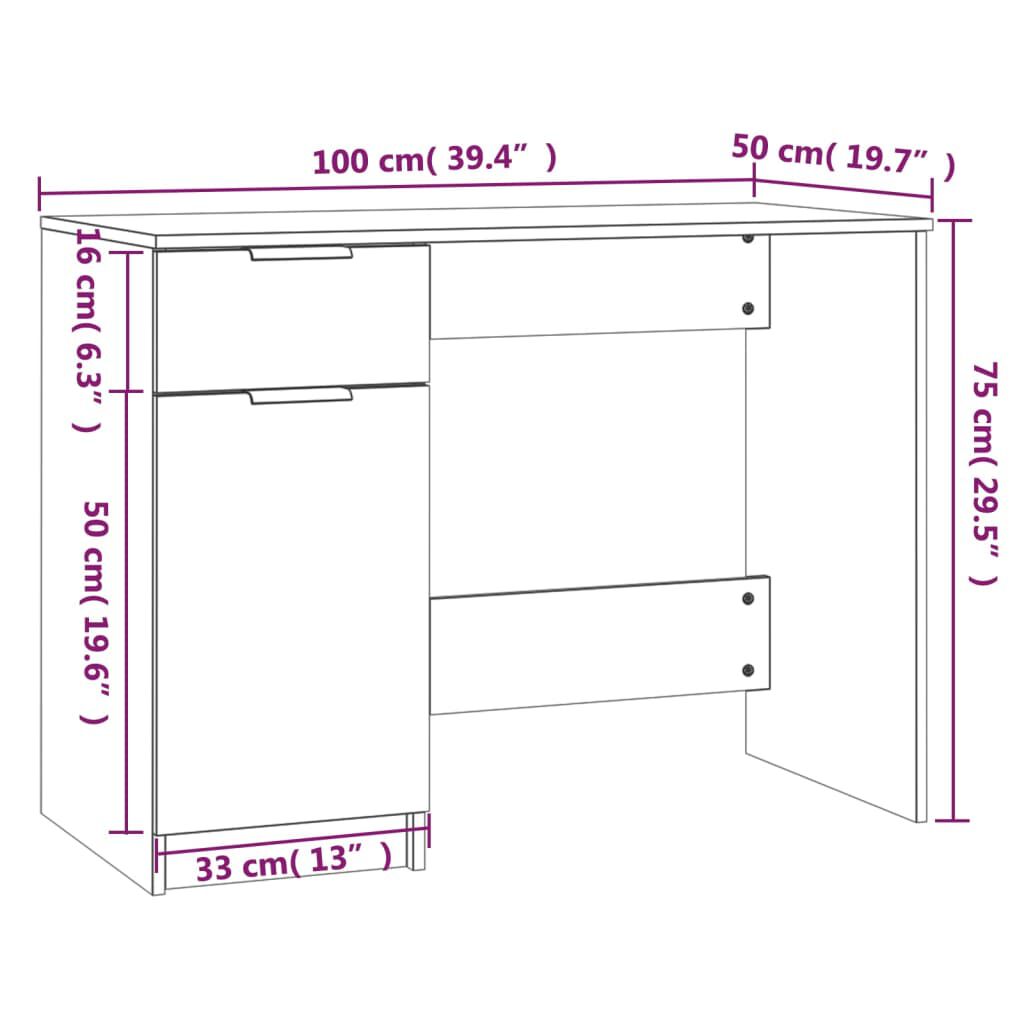 vidaXL Γραφείο Γκρι Σκυροδέματος 100 x 50 x 75 εκ. Επεξεργασμένο Ξύλο