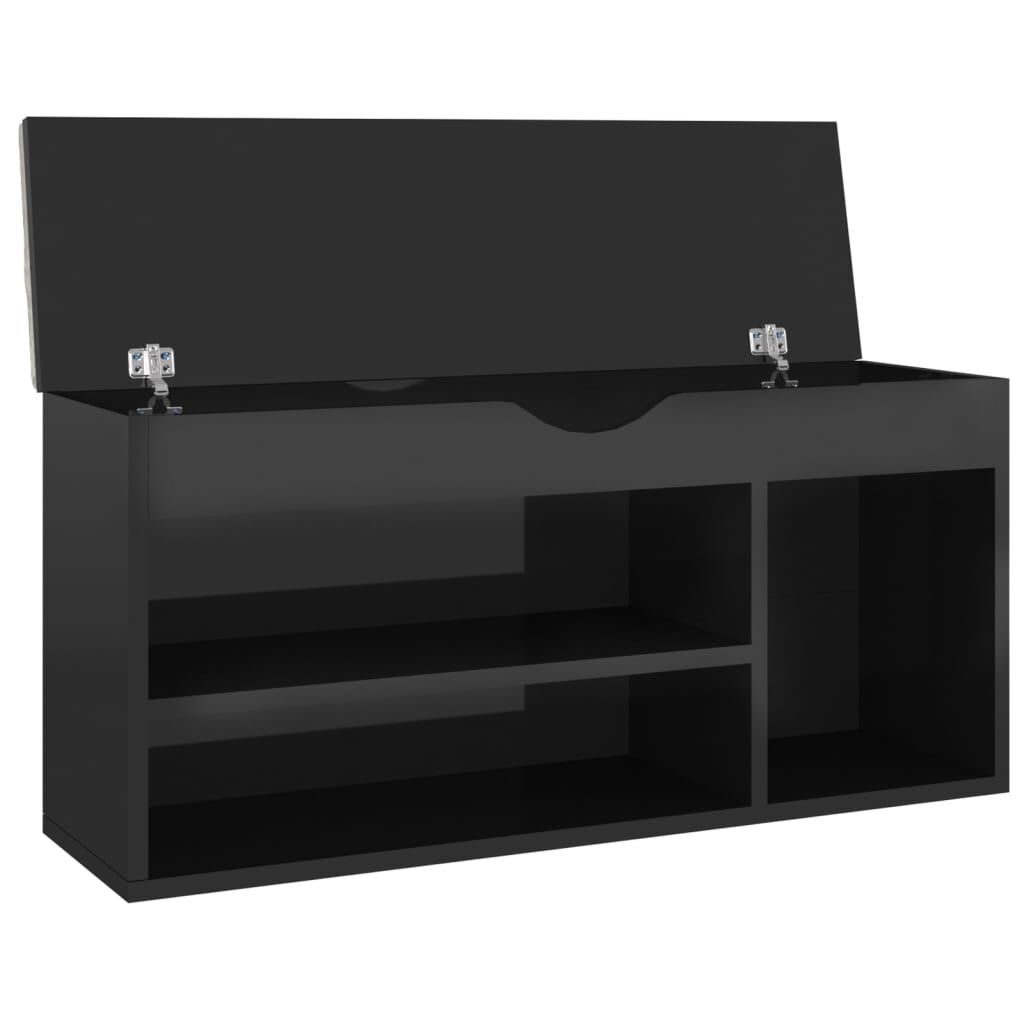 vidaXL Παπουτσοθήκη Γυαλ. Μαύρη 104x30x49εκ. Επεξ. Ξύλο με Μαξιλάρι
