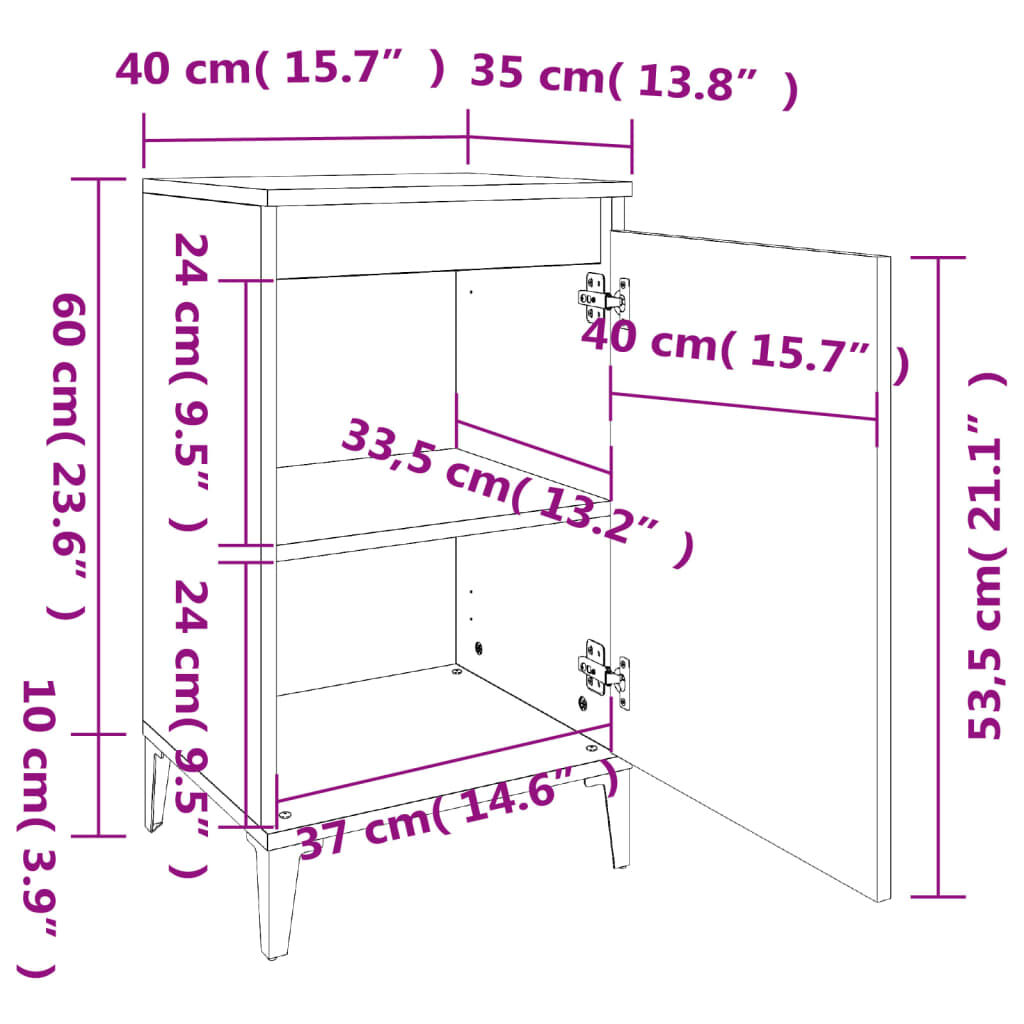 vidaXL Κομοδίνο Μαύρο 40 x 35 x 70 εκ. από Επεξεργασμένο Ξύλο