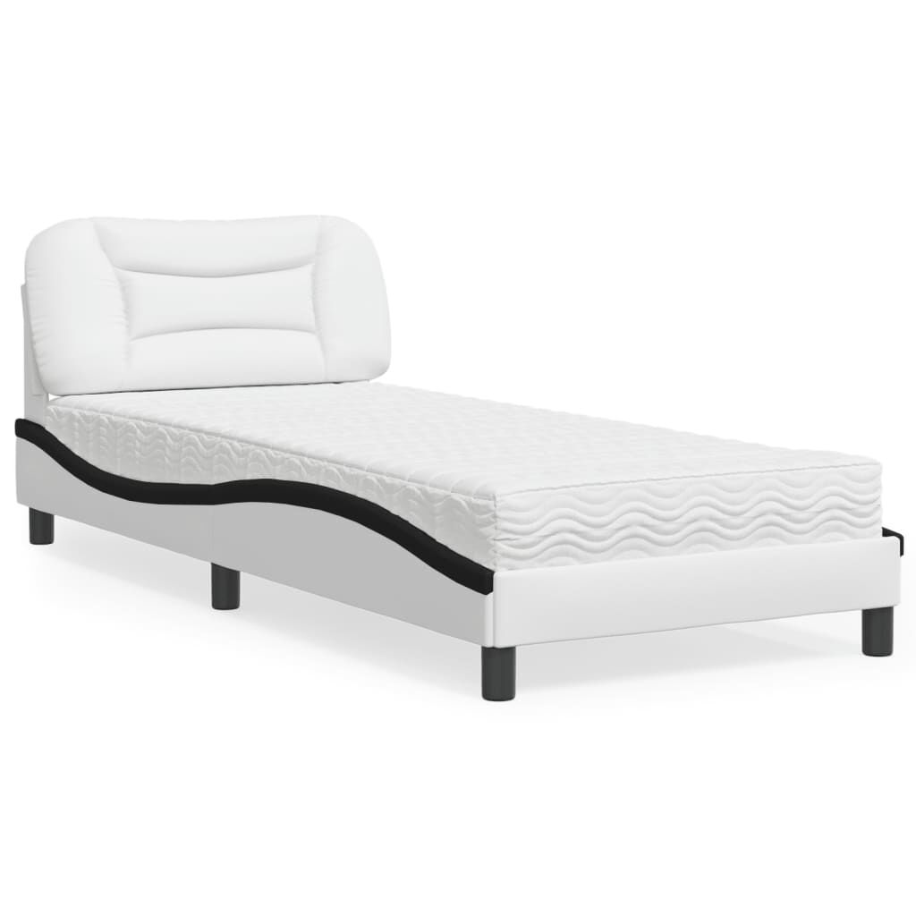 vidaXL Κρεβάτι με Στρώμα Μαύρο/Λευκό 90x190 εκ. από Συνθετικό Δέρμα