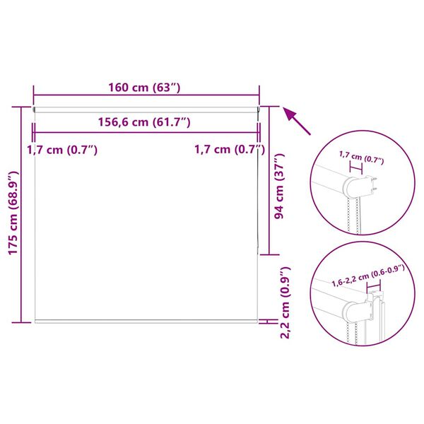 vidaXL Roller Blind Blackout Μαύρο 160x175 cm Πλάτος υφάσματος 156,6cm