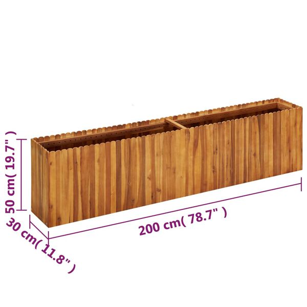 vidaXL Ζαρντινιέρα Υπερυψωμένη 200 x 30 x 50 εκ. Μασίφ Ξύλο Ακακίας
