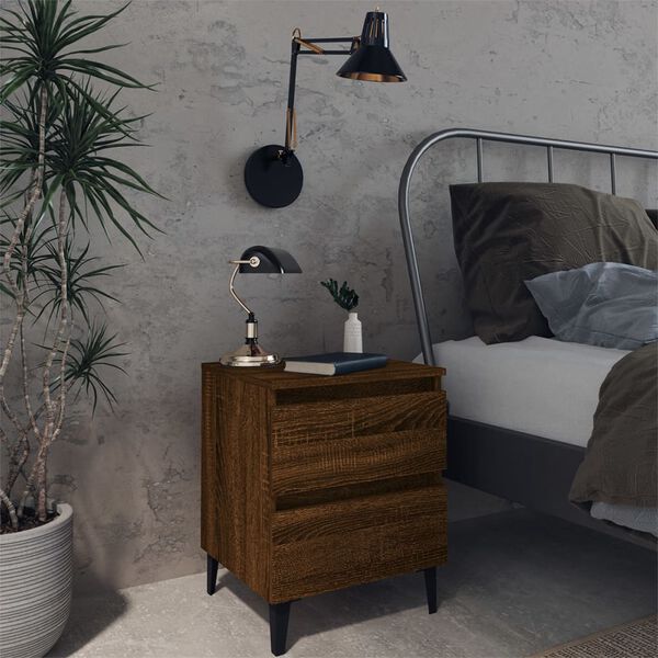 vidaXL Κομοδίνα 2 τεμ. Καφέ Δρυς 40x35x50 εκ. με Μεταλλικά Πόδια