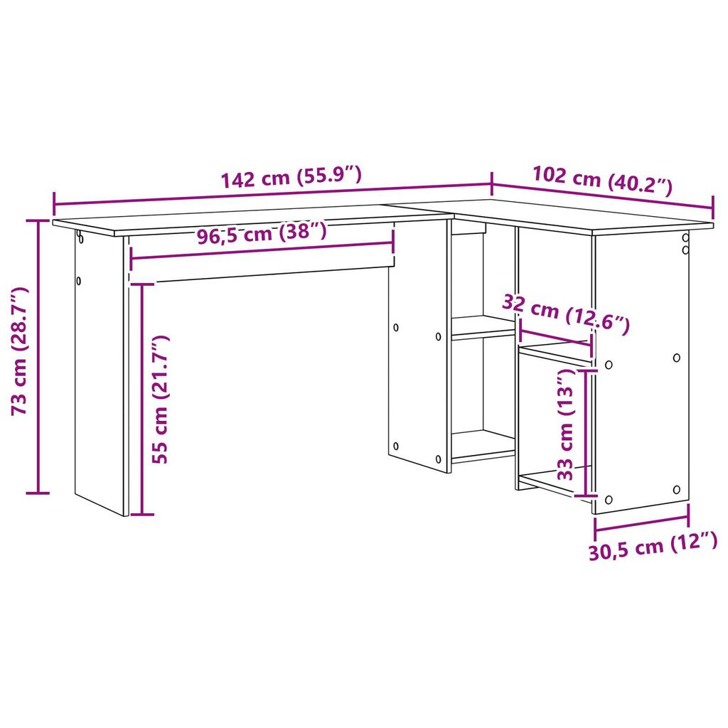 vidaXL Γκρι Γραφείο Υπολογιστή Γκρι Sonoma MDF Μεσαίο Αποθήκευση