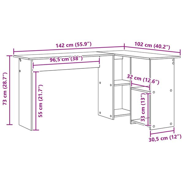 vidaXL Γκρι Γραφείο Υπολογιστή Γκρι Sonoma MDF Μεσαίο Αποθήκευση