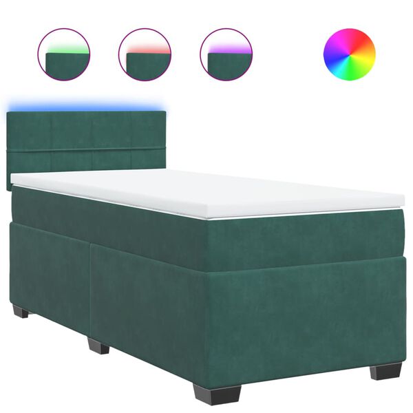 vidaXL Κρεβάτι Boxspring με Στρώμα Σκούρο Πράσινο 80x200 εκ. Βελούδινο