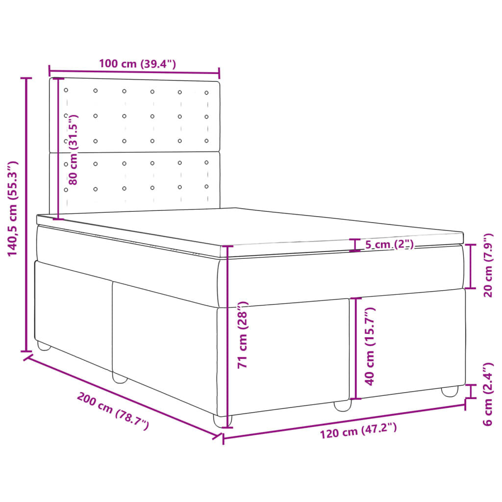 vidaXL Κρεβάτι Boxspring με Στρώμα Μπλε 120x200 εκ. Υφασμάτινο
