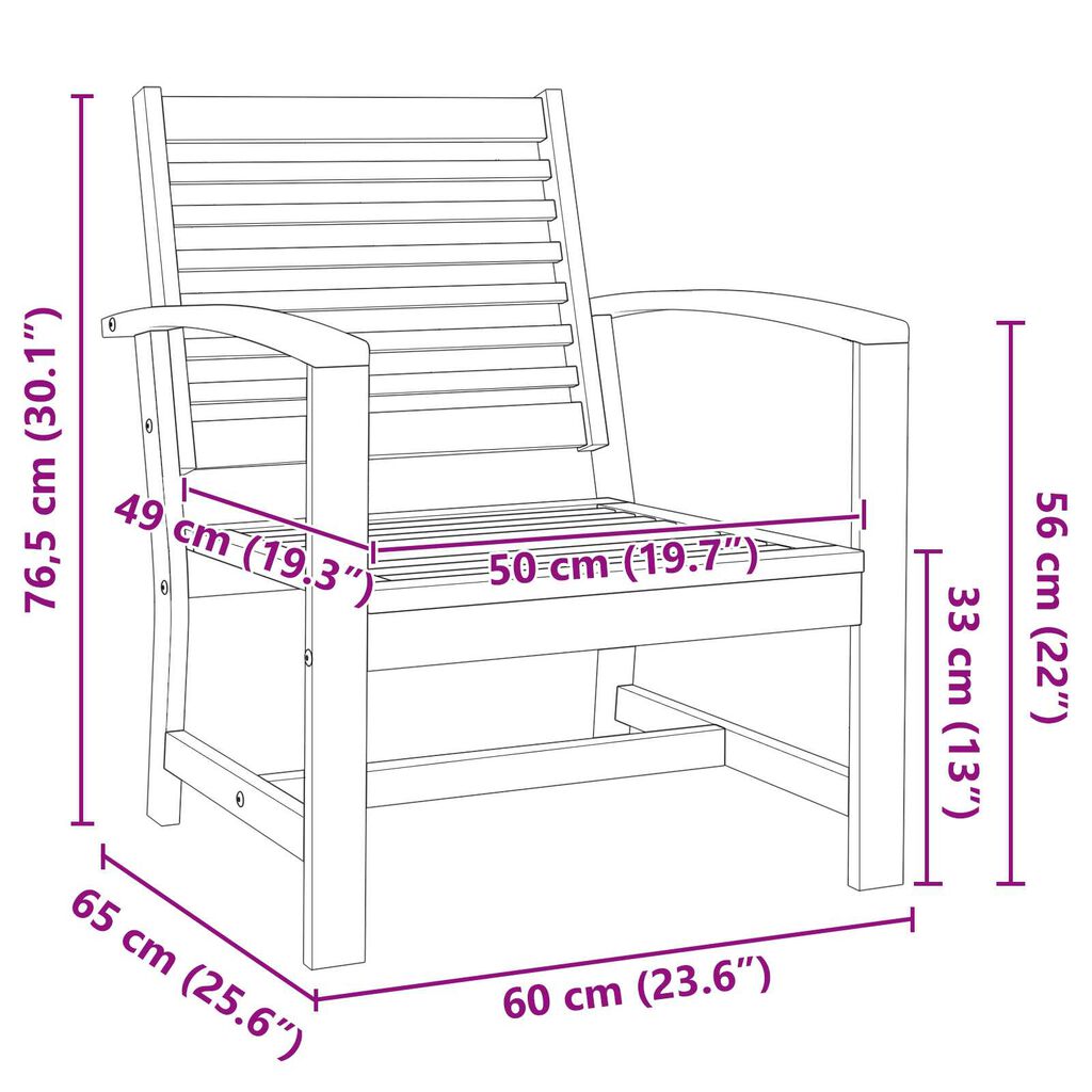 vidaXL Καρέκλες Κήπου 2 pcs Καστανό 60 x 65 x 76.5 εκ Μασίφ ξύλο teak