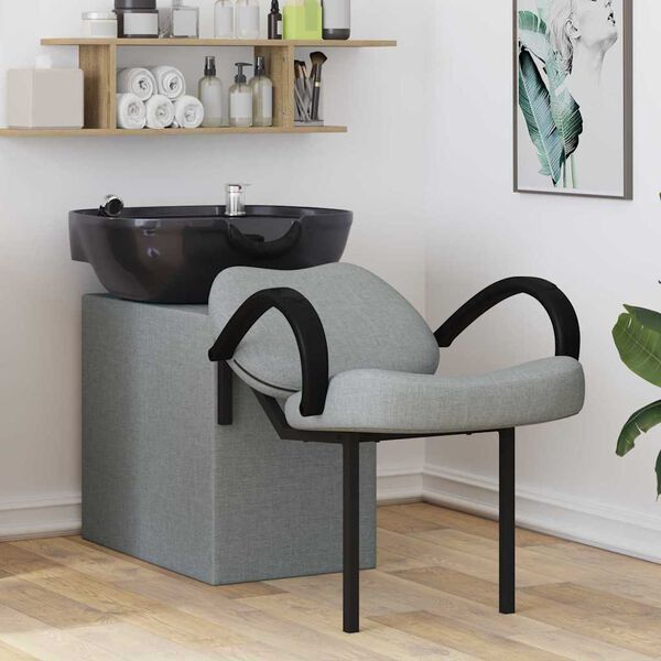 vidaXL Καρέκλα Σαμπουάν Απαλός Γκρι και Μαύρος 63 x 141 x 92 εκ ύφασμα