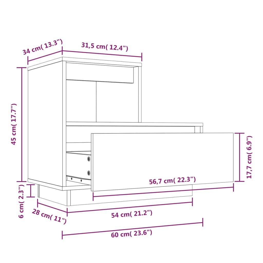 vidaXL Κομοδίνα 2 τεμ. 60 x 34 x 51 εκ. από Μασίφ Ξύλο Πεύκου