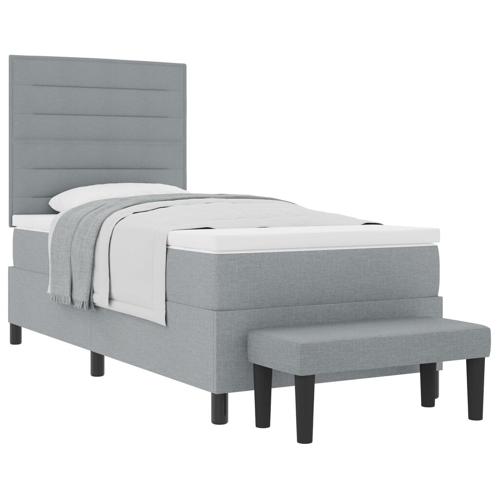 vidaXL Κρεβάτι Box Spring με Στρώμα & Πάγκο Ανοιχτό Γκρι 100x200 cm Ύφασμα