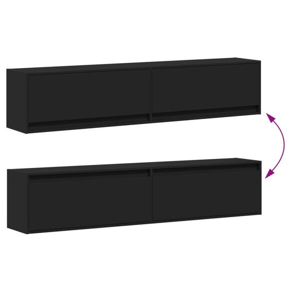 vidaXL Έπιπλο Τοίχου Τηλεόρασης με LED Μαύρο 180x31x38 εκ.