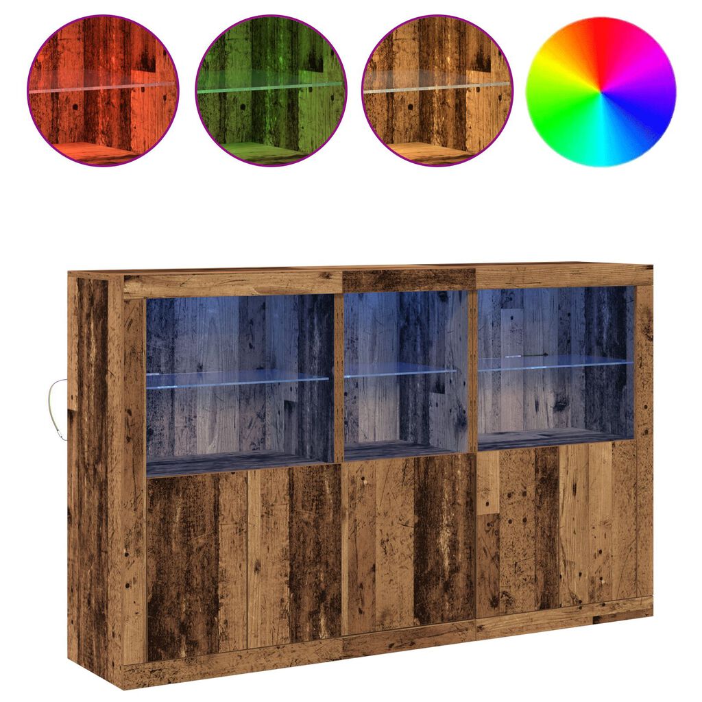 vidaXL Μπουφές με LED Φώτα Φθαρμένο Ξύλο 162x37x100 εκ. Υποβλητικό Σχέδιο