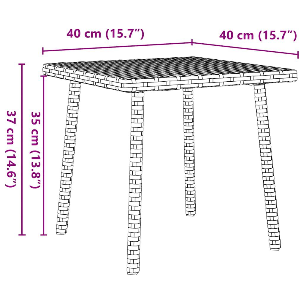 vidaXL Κήπος Τραπέζι καφέ ορθογώνιο καφέ 40x40x37 cm Poly Rattan