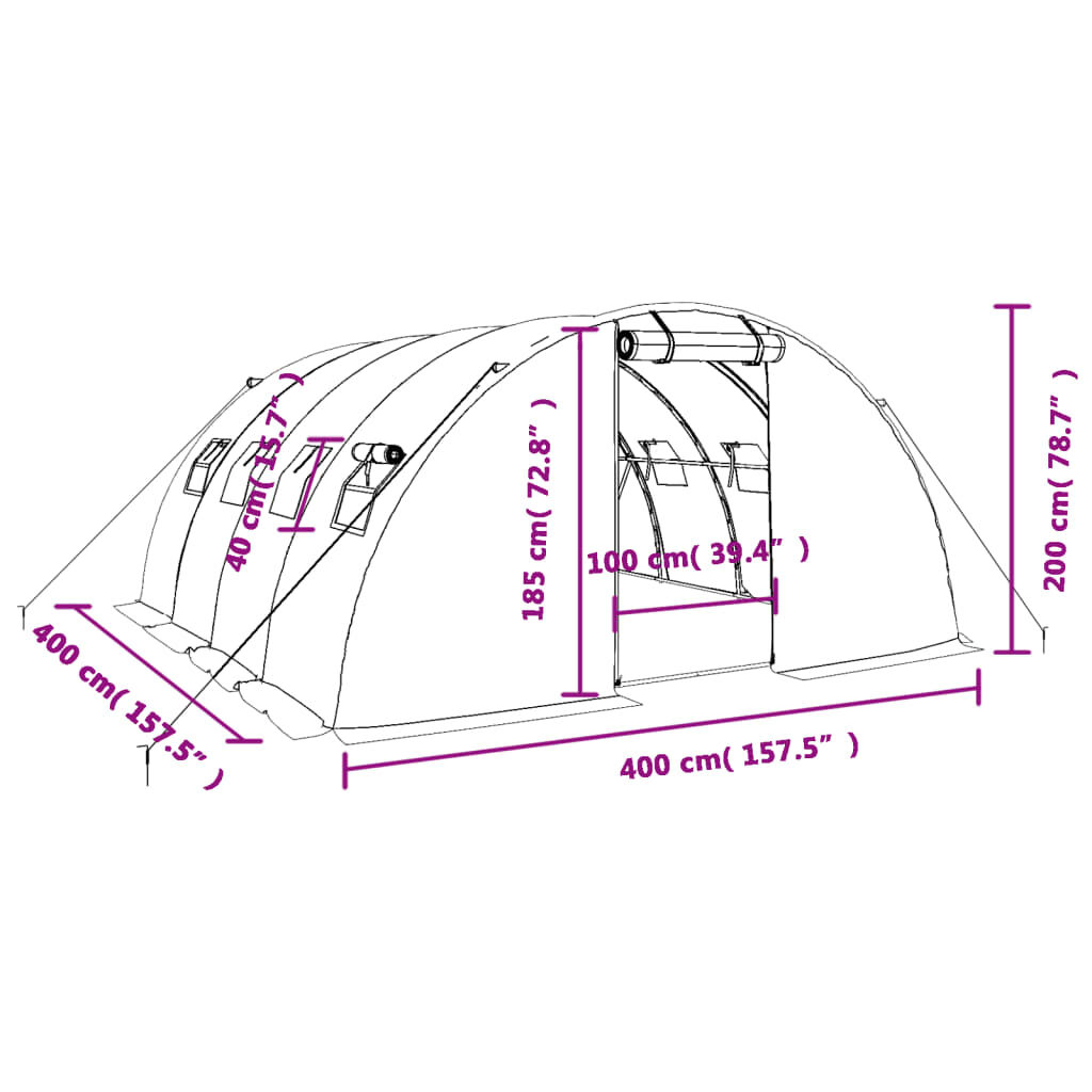 vidaXL Θερμοκήπιο Πράσινο 16 μ² 4 x 4 x 2 μ. με Ατσάλινο Πλαίσιο