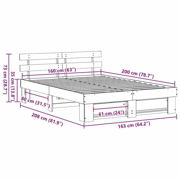 vidaXL Σκελετός Κρεβατιού Καφέ 160 x 200 cm Μασίφ ξύλο πεύκου