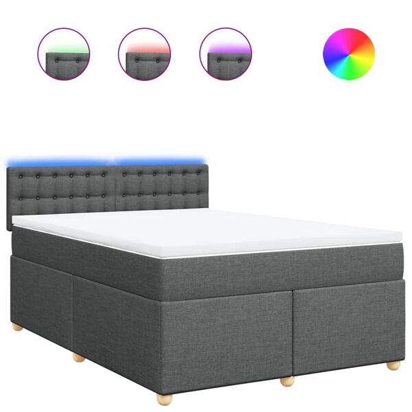 vidaXL Κρεβάτι Boxspring με Στρώμα Σκούρο Γκρι 160x200 εκ Υφασμάτινο