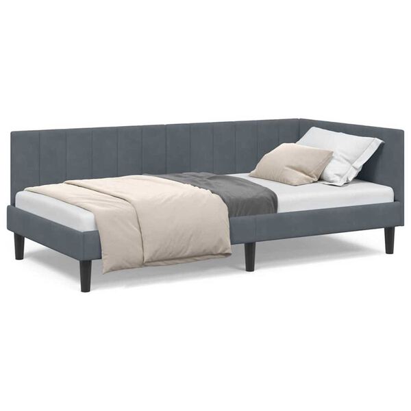 vidaXL Κρεβάτι Γωνίας με κεφαλάρι Σκούρο γκρι 90 x 190 cm Βελούδο