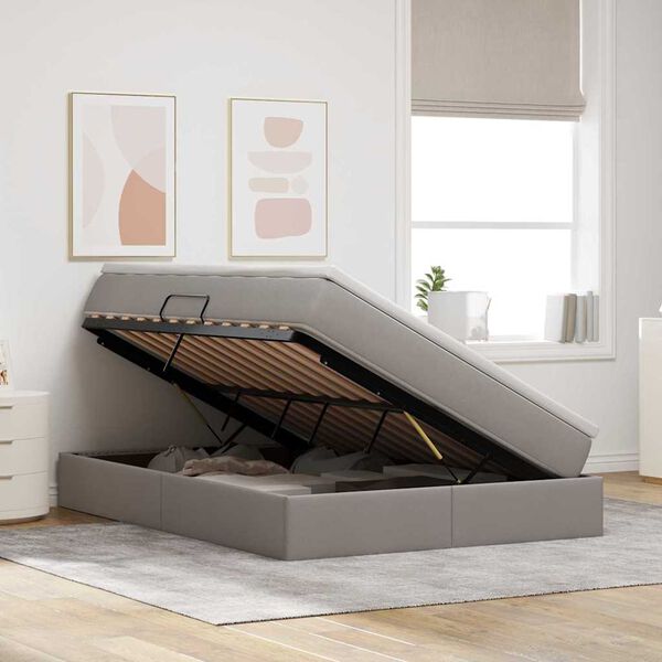 vidaXL Κρεβάτι με αποθηκευτικό χώρο και στρώμα Taupe 140 x 190 cm