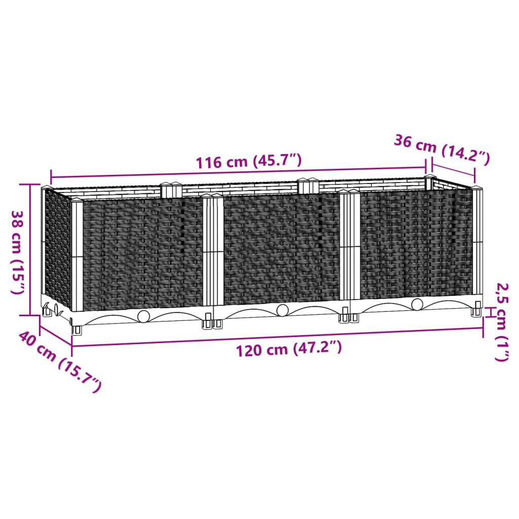 vidaXL Ζαρντινιέρα 120 x 40 x 38 εκ. από Πολυπροπυλένιο