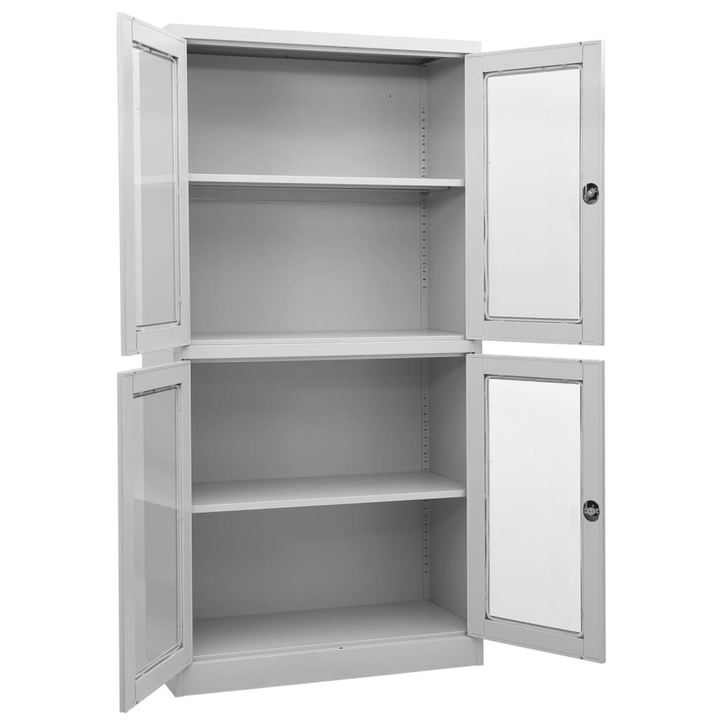 vidaXL Ντουλάπα Γραφείου Ανοιχτό Γκρι 90x40x180 εκ Ατσάλι/Ψημένο Γυαλί