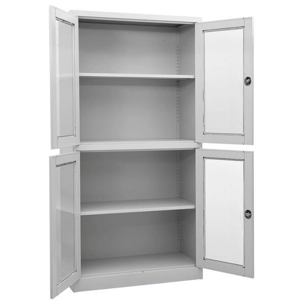 vidaXL Ντουλάπα Γραφείου Ανοιχτό Γκρι 90x40x180 εκ Ατσάλι/Ψημένο Γυαλί