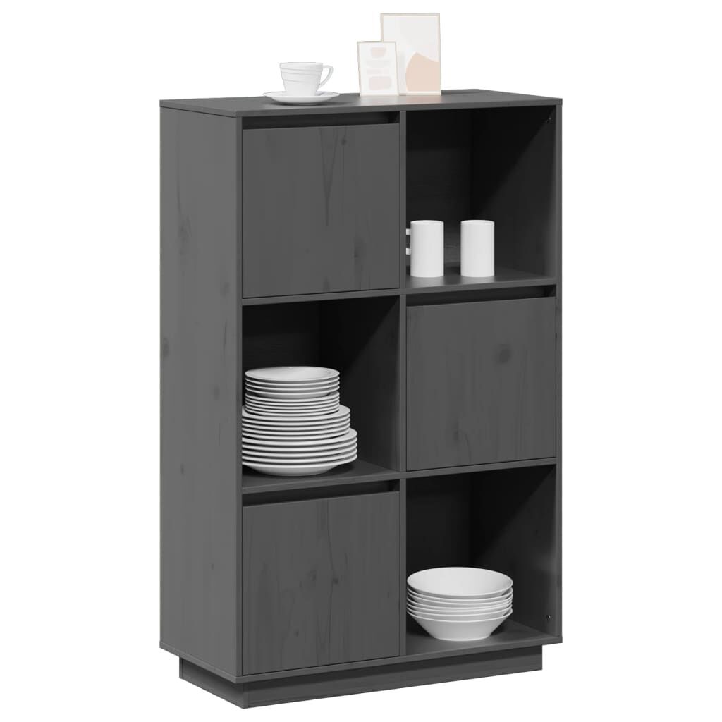 vidaXL Ντουλάπι Ψηλό Γκρι 74 x 35 x 117 εκ. από Μασίφ Ξύλο Πεύκου