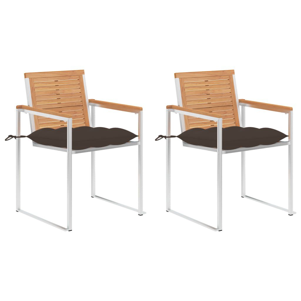 vidaXL Καρέκλες Κήπου 2 τεμ. από Μασίφ Ξύλο Teak/Ατσάλι με Μαξιλάρια