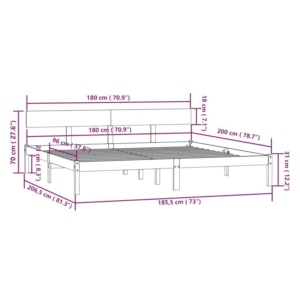 vidaXL Πλαίσιο Κρεβατιού Μαύρο 180x200 εκ. Μασίφ Πεύκο Super King Size