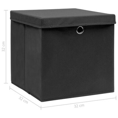 vidaXL Κουτιά Αποθήκευσης με Καπάκια 4 τεμ Μαύρα 32x32x32εκ Υφασμάτινα