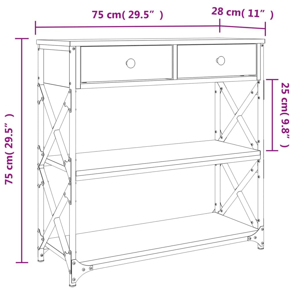 vidaXL Τραπέζι Κονσόλα Καπνιστή Δρυς 75x28x75 εκ. Επεξεργ. Ξύλο
