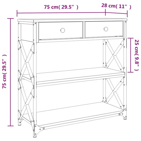 vidaXL Τραπέζι Κονσόλα Καπνιστή Δρυς 75x28x75 εκ. Επεξεργ. Ξύλο