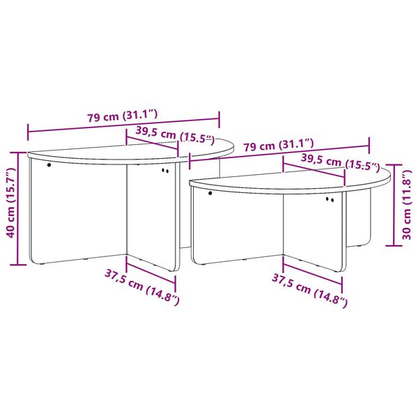 vidaXL Τραπεζάκι σαλονιού 2 pcs Φυσικό 79 x 39.5 x 40 εκ
