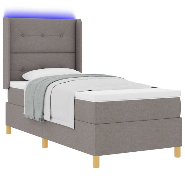 Κρεβάτι Box Spring με Στρώμα & LED Taupe 90x200 εκ. Υφάσμα